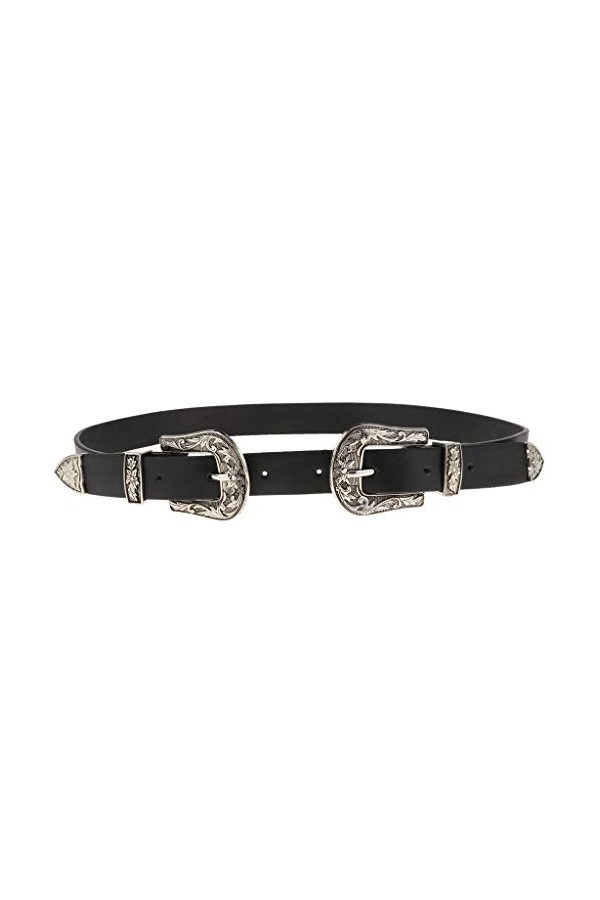 Ceinture vintage en cuir avec double boucle ardillon réglable pour femme Doré, doré, taille unique