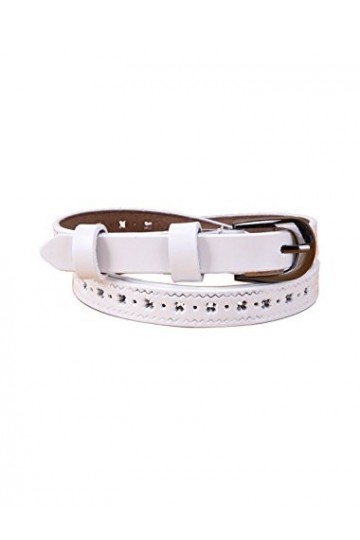 sourcing map Ceinture en cuir à boucle ardillon en alliage creux multi-trous sculpté pour femmes Fleurs blanches 27-40 pouces