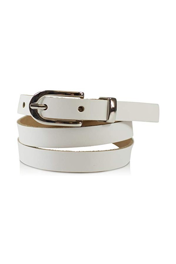 fashionchimp Basic Ceinture pour dames en 100% cuir, ceinture étroite, largeur 1,5 cm, Made in Germany Blanc - 130/BW115