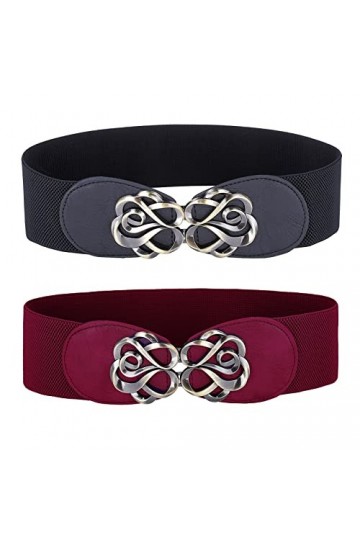 GRACE KARIN Femme Ceinture Large Elastique Classique Chic pour Robe Top Noir + Bordeaux Taille M ZHXS244-04