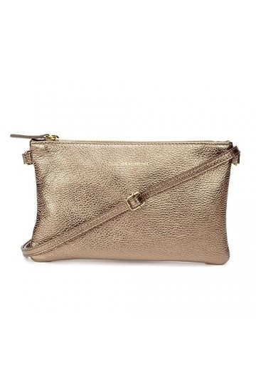 Poutch Clutch Pochette en cuir véritable avec lanières en cuir amovibles 25 x 15 x 1,5 cm, bronze