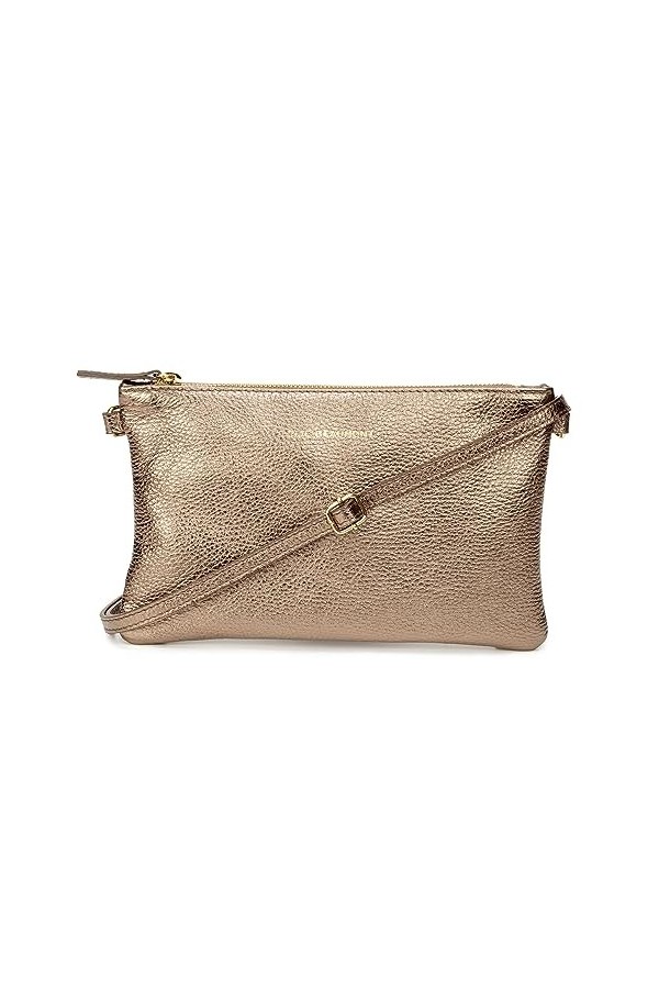 Poutch Clutch Pochette en cuir véritable avec lanières en cuir amovibles 25 x 15 x 1,5 cm, bronze