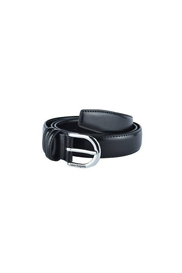 Biagiotti Ceinture femme fine en cuir véritable, raccourcie avec boîte, Noir 3 cm, L 115 cm 