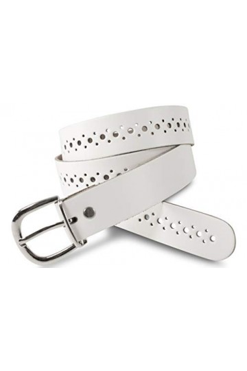 fashionchimp Ceinture en cuir pour femme, motif dentelle, boucle de ceinture en argent - Made in Germany Blanc - 110/BW95 - 