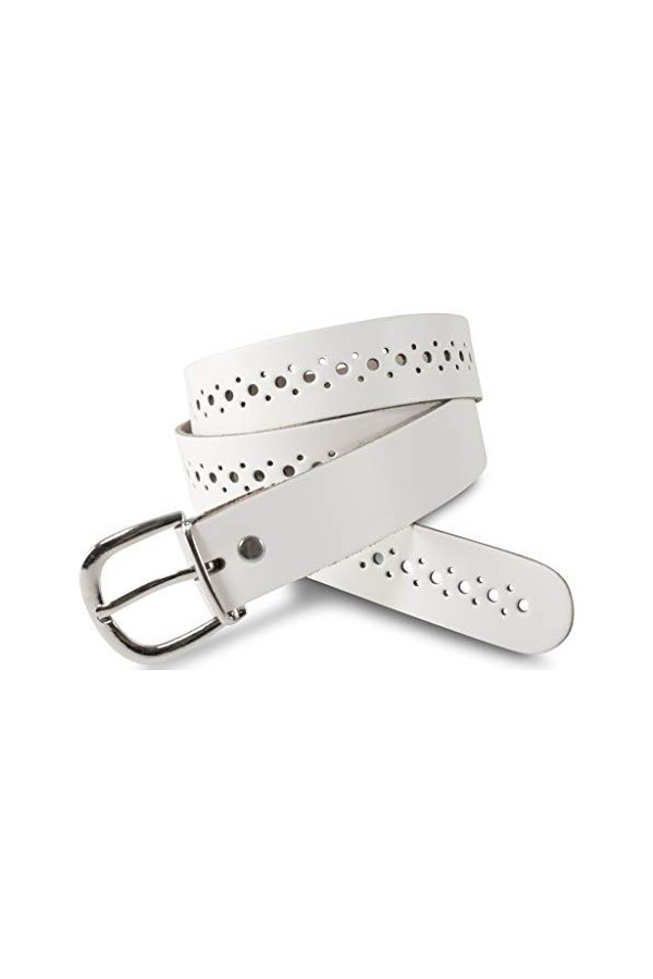 fashionchimp Ceinture en cuir pour femme, motif dentelle, boucle de ceinture en argent - Made in Germany Blanc - 110/BW95 -