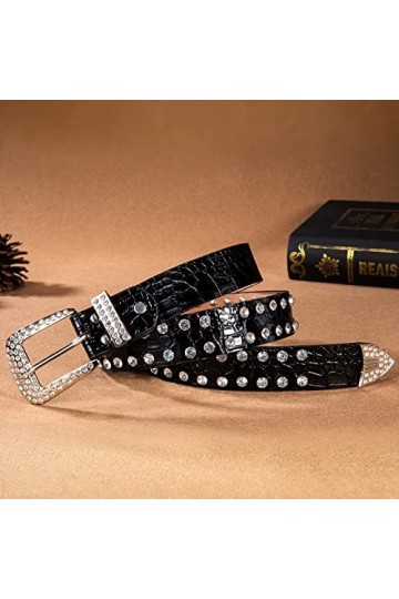 Barry.Wang Femmes Perle Ceinture Mignon Fille Strass Bling Taille Chaîne Blanc Cassé Robe De Mariage Mode Cadeau, Rivet Noir,