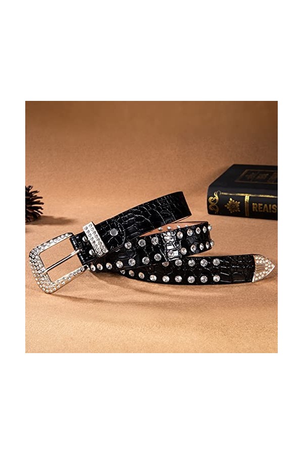 Barry.Wang Femmes Perle Ceinture Mignon Fille Strass Bling Taille Chaîne Blanc Cassé Robe De Mariage Mode Cadeau, Rivet Noir,