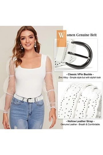 XZQTIVE Ceinture pour femme pour jeans - Ceinture creuse en cuir pour pantalon - Large ceinture avec boucle solide - Largeur 