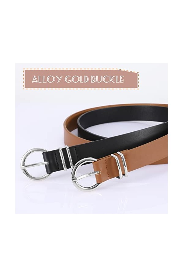 JASGOOD Lot de 2 ceintures en cuir pour femme avec boucle dorée, E-noir+marron/boucle argentée, Large