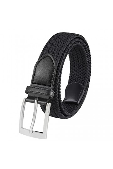 Lovionus89 Ceinture pour femme - Largeur : 30 mm - Réglable - Élastique - Pour le golf - Tissé, Argenté/noir., 110 CM lang fü