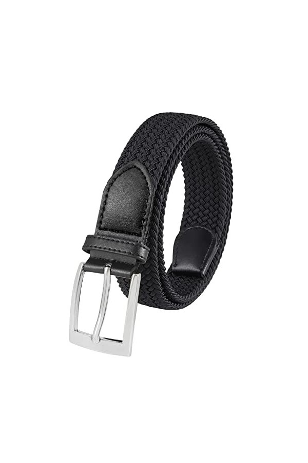 Lovionus89 Ceinture pour femme - Largeur : 30 mm - Réglable - Élastique - Pour le golf - Tissé, Argenté/noir., 110 CM lang fü
