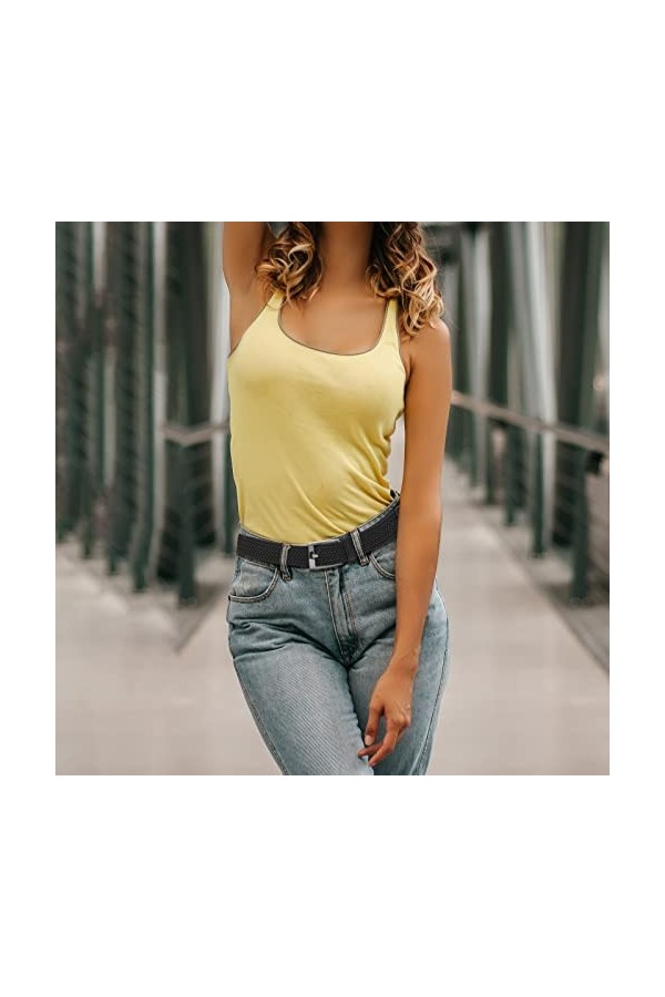 Lovionus89 Ceinture pour femme - Largeur : 30 mm - Réglable - Élastique - Pour le golf - Tissé, Argenté/noir., 110 CM lang fü