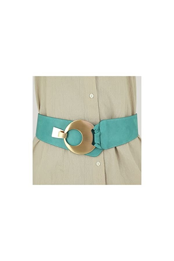 FASHIONGEN - Ceinture large femme boucle ronde croisé VANESSA - Bleu deau Boucle doré , XL à XXL/pantalon 45 à 55