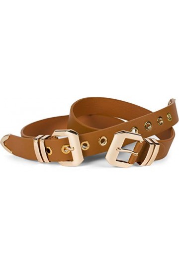 styleBREAKER Ceinture pour femmes avec double boucle dorée et rivets à trous, B-Low Belt, ceinture de taille, raccourcissable