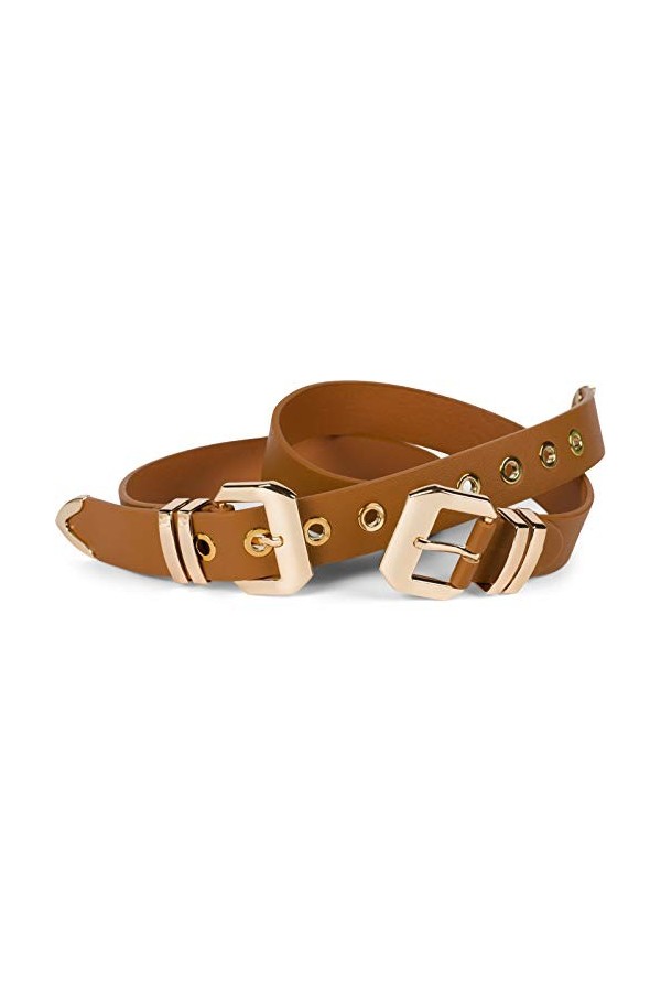 styleBREAKER Ceinture pour femmes avec double boucle dorée et rivets à trous, B-Low Belt, ceinture de taille, raccourcissable
