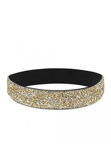 YooAi Ceinture élastique en cuir PU avec strass et cristaux brillants pour femme, doré, S:taille 74/79 cm