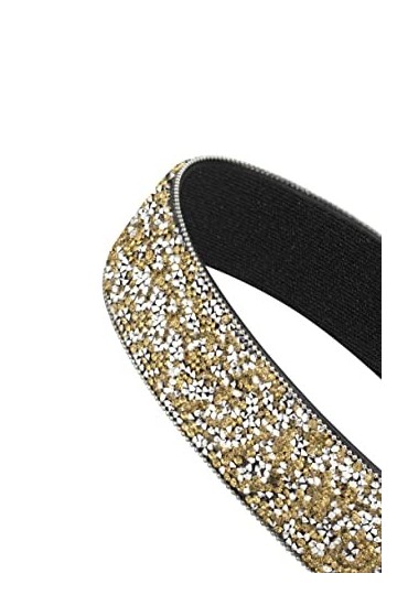 YooAi Ceinture élastique en cuir PU avec strass et cristaux brillants pour femme, doré, S:taille 74/79 cm