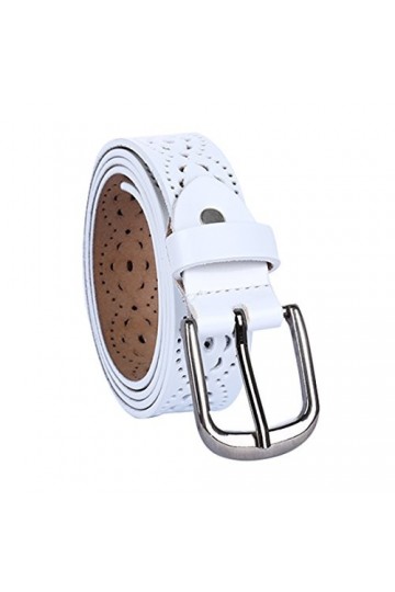 sourcing map Ceinture en cuir à boucle ardillon en alliage creux multi-trous sculpté pour femmes Fleurs blanches 27-40 pouces