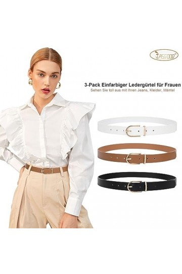 JasGood Ceinture en cuir pour femme - Pour jeans, pantalons, robe avec boucle dorée, D-noir+marron+blanc, Größe anpassen 83cm