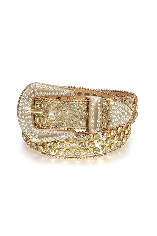 LEACOOLKEY Bling Western Cowgirl Cowboy Ceinture en cuir avec rivets pour jeans, pantalons, robes, G-rose boucle argentée , 