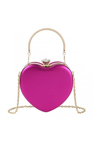Meliyya Pochette en forme de cœur pour femme avec poignée en cristal et chaîne - Sac à bandoulière, Rouge rose., 16*5*15cm