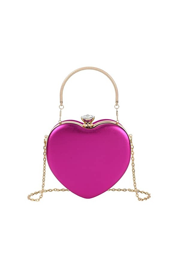 Meliyya Pochette en forme de cœur pour femme avec poignée en cristal et chaîne - Sac à bandoulière, Rouge rose., 16*5*15cm