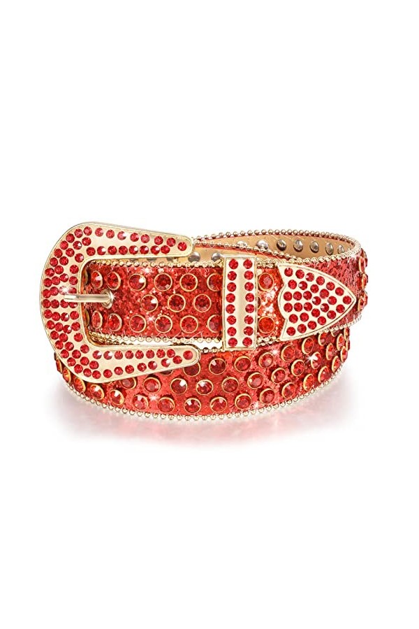 LEACOOLKEY Bling Western Cowgirl Cowboy Ceinture en cuir avec rivets pour jeans, pantalons, robes, G-rose boucle argentée , 