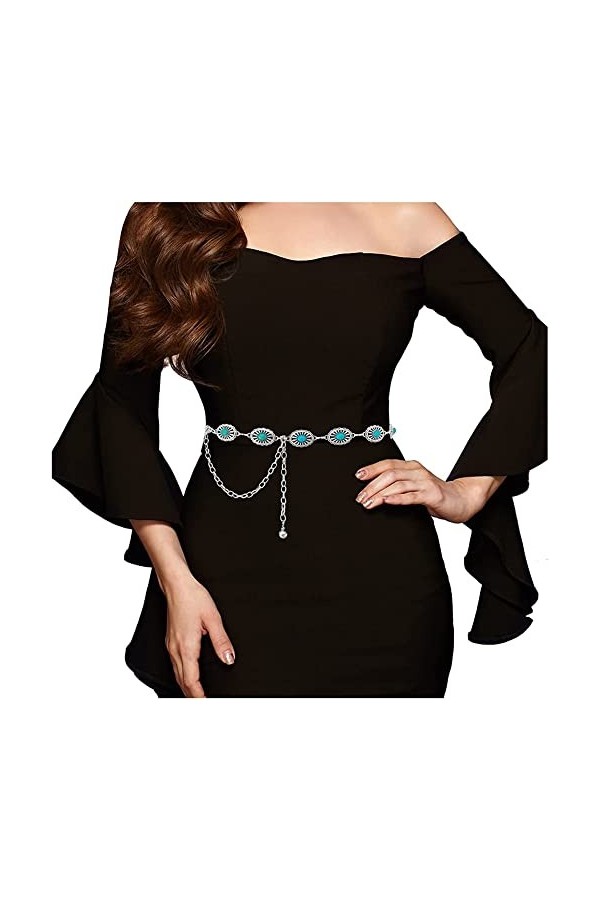 NCAKXLR Turquoise Concho Chaîne Ceinture Ceintures Pour Femmes Pour Robes Métal Argent Ceinture Femmes Western Ceintures Femm