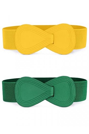 Allegra K Ceinture élastique pour femmes Interlock Ceintures à boucle en similicuir en forme de 8 pour dame Vert jaune 68.6cm