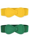 Allegra K Ceinture élastique pour femmes Interlock Ceintures à boucle en similicuir en forme de 8 pour dame Vert jaune 68.6cm