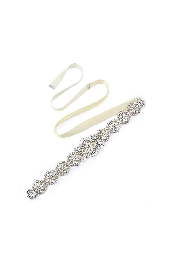 CHIC DIARY Ceinture en strass pour femmes - Cristal - Pour robe de mariage et robe de soirée, Blanc laiteux., taille unique