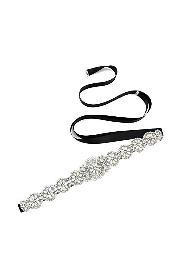 CHIC DIARY Ceinture en strass pour femmes - Cristal - Pour robe de mariage et robe de soirée, Blanc laiteux., taille unique