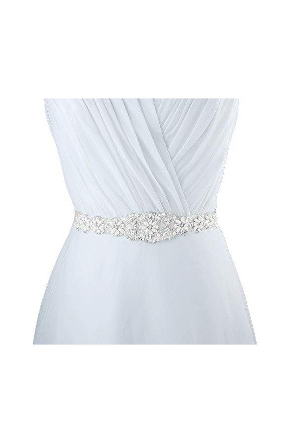 CHIC DIARY Ceinture en strass pour femmes - Cristal - Pour robe de mariage et robe de soirée, Blanc laiteux., taille unique