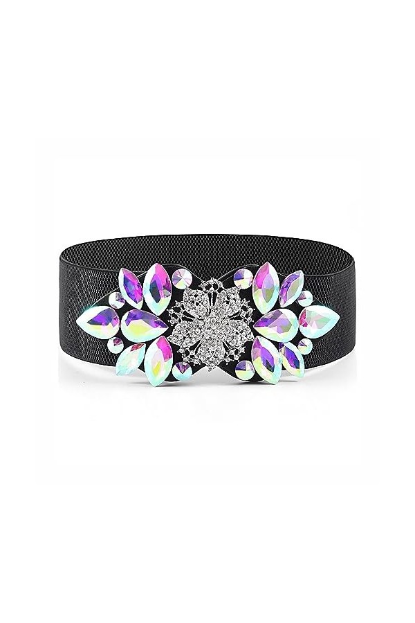 Bohend Strass Fleur Ceinture élastique Large Cristal Ceinture extensible Ceintures de serrage pour Robe Ancien Ceinture pour 