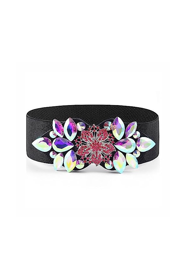 Bohend Strass Fleur Ceinture élastique Large Cristal Ceinture extensible Ceintures de serrage pour Robe Ancien Ceinture pour 