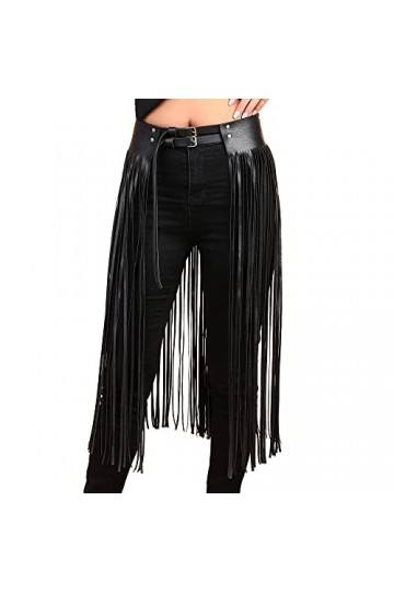 CHIC DIARY Hip Hop Punk Ceinture de taille avec longues franges en cuir PU pour femme Noir