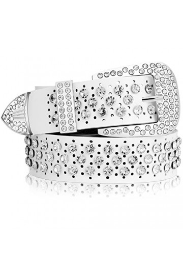 JINWEORI Ceinture à strass pour femme, ceinture cloutée pour jean, pantalon blanc 