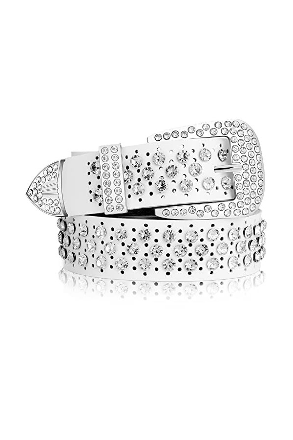 JINWEORI Ceinture à strass pour femme, ceinture cloutée pour jean, pantalon blanc 