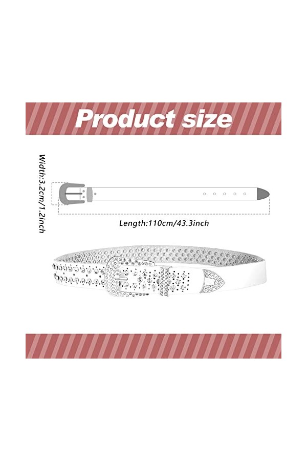 JINWEORI Ceinture à strass pour femme, ceinture cloutée pour jean, pantalon blanc 