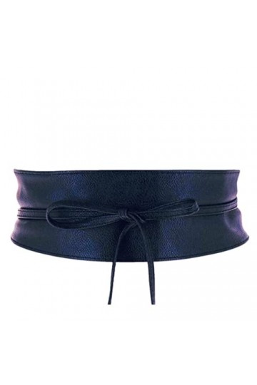 ZOULOO Ceinture Large En cuir veritable Pour Femme Style ObI , Ceinture En Cuir grainé, bleu Marine Ceinture a Nouer Taille 1