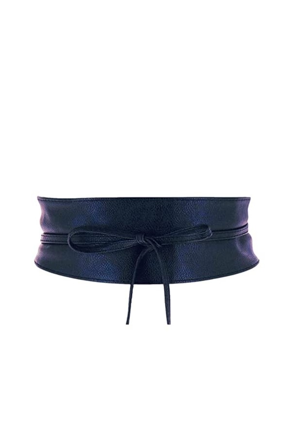 ZOULOO Ceinture Large En cuir veritable Pour Femme Style ObI , Ceinture En Cuir grainé, bleu Marine Ceinture a Nouer Taille 1