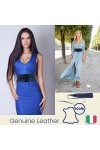 ZOULOO Ceinture Large En cuir veritable Pour Femme Style ObI , Ceinture En Cuir grainé, bleu Marine Ceinture a Nouer Taille 1