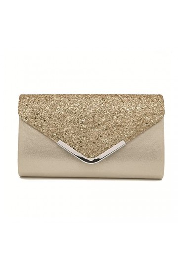 Youlity Pochette de soirée élégante à paillettes scintillantes avec chaîne et bandoulière, dorée, argentée, noire, bleu marin