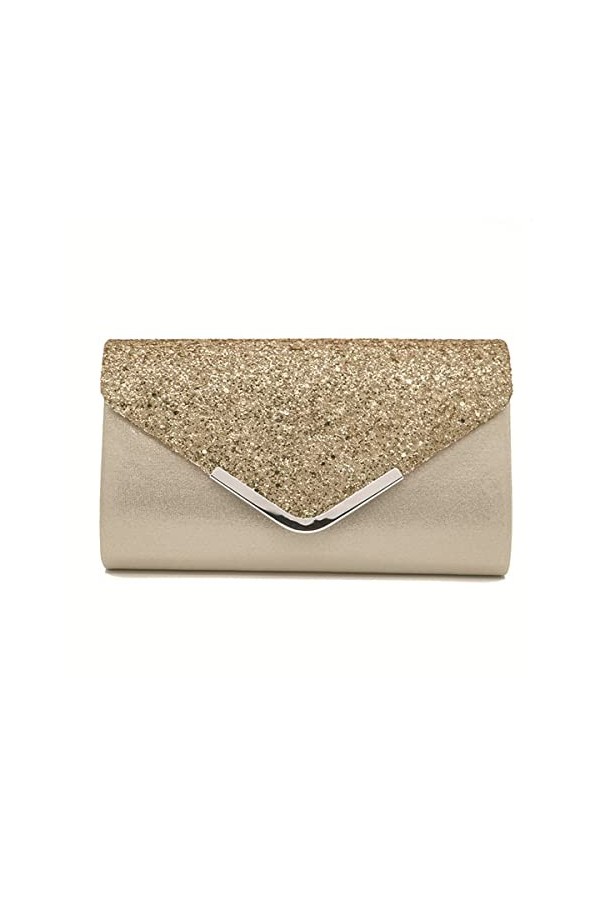 Youlity Pochette de soirée élégante à paillettes scintillantes avec chaîne et bandoulière, dorée, argentée, noire, bleu marin