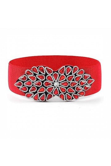 Bohend Fleur de cristal Ceinture élastique Large Ceinture extensible Strass Ceintures de serrage pour Robe Ancien Ceinture po