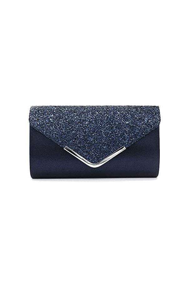 Youlity Pochette de soirée élégante à paillettes scintillantes avec chaîne et bandoulière, dorée, argentée, noire, bleu marin