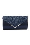 Youlity Pochette de soirée élégante à paillettes scintillantes avec chaîne et bandoulière, dorée, argentée, noire, bleu marin