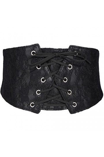 YeeHeen Ceinture Corset Pour Femme Ceinture En Cuir à lacets Ceinture Large élastique Ceinture Waspie Nouée Pour Robe 70CM Bl
