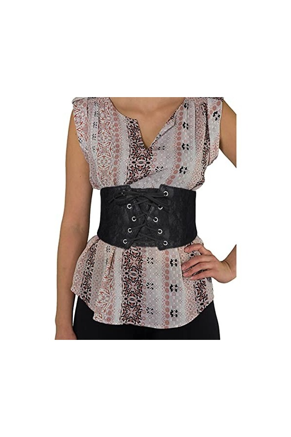 YeeHeen Ceinture Corset Pour Femme Ceinture En Cuir à lacets Ceinture Large élastique Ceinture Waspie Nouée Pour Robe 70CM Bl