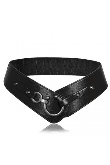 Ceinture Femmes Ajustable en Cuir Large avec Élastique Design Rétro Chic 0008 noir